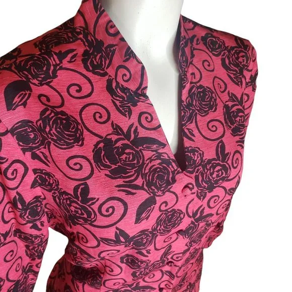 Silkland Shirt/Jacket Size L Red 100% Silk Fully Lined Mandarin Collar - Picture 8 of 8